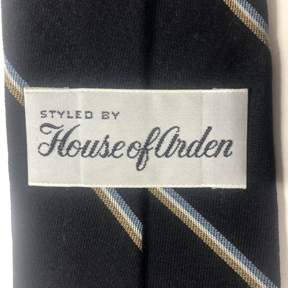 Vintage House of Arden Tie Navy Blue Stripe 50% Silk 50% Wool Made in USA Classi - Picture 2 of 5